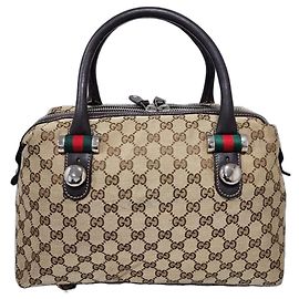 Gucci GG Canvas Match Boston Bag Beige Braun
