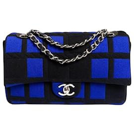 Chanel 13P Runway Blue Black Jersey Classic Medium Single Flap Bag SHW