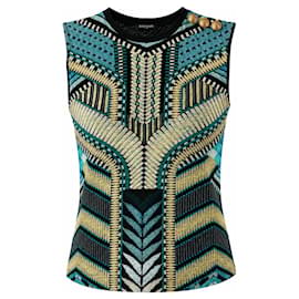 Top sin mangas con estampado geométrico y botones dorados Balmain