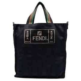 Fendi Black Pequin Nylon Roma Amor Tote
