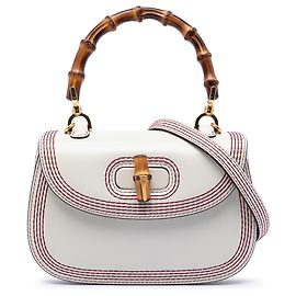 Bolso de asa Gucci White Small Calfskin Stitched Bamboo 1947