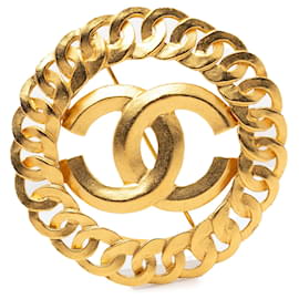 Spilla a maglie a catena Chanel Gold CC placcata oro