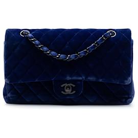 Chanel Blue Medium Classic Velvet Double Flap