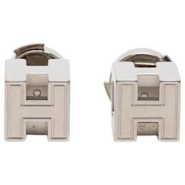 Hermès Silver Palladium Plated Cage dH Cube Push Back Earrings