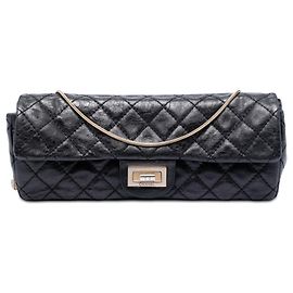 Chanel Black Quilted Glazed Calfskin Reissue 2.55 East West Flap