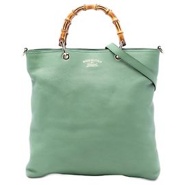 Tote Gucci Green Tall in pelle con manico in bambù