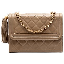 Chanel Beige Pelle di Agnello Trapuntata con Frange