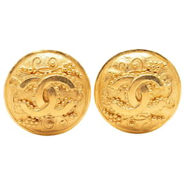 Orecchini Chanel Gold CC placcati oro Grapevine Round Clip On