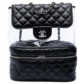 Bolsa de Ombro Aquarium em Lambskin Matelassê Preto e PVC Chanel