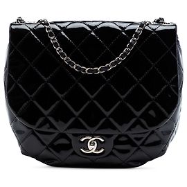 Chanel Black Medium Quilted Patent Bubble CC Flap