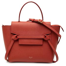 Céline Borsa Belt in pelle di vitello granulata Nano rossa Celine