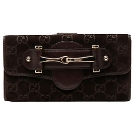 Portafoglio lungo continentale Gucci Brown GG Suede Pelham