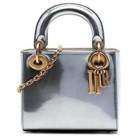 Lady Dior Mini Metallica Argentata in Vernice