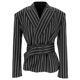 Tod's Gestreifter Blazer mit Gürtel aus schwarzer Wolle