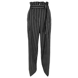 Pantalones a rayas con cinturón en lana negra Tod's