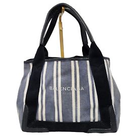 Balenciaga Cabas S Striped Canvas Tote Bag - Navy Blue