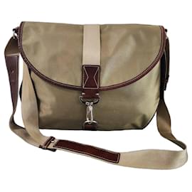 Lancel Canvas and Brown Leather Shoulder Bag
