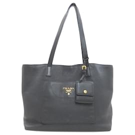 Prada Logo Tote Bag aus schwarzem Leder