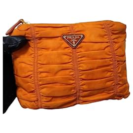 Prada Tessuto Gaufre Clutch in Nylon Arancione