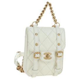CHANEL Matelasse Chain Shoulder Bag Leather 2way White Gold CC Auth 179581SAM