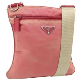 Borsa a Spalla PRADA Nylon Rosa Argento Auth 179353
