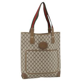 Bolsa Tote GUCCI GG Supreme Web Sherry Line PVC Beige Red 002 904 0223 Auth 180060