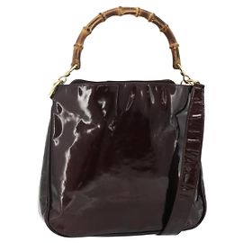 Borsa GUCCI Bamboo in pelle vernice 2way Marrone Oro 001 1705 1638 Auth ti3928