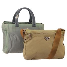 Borsa a Spalla PRADA Nylon 2 Set Beige Gray Auth bs34887