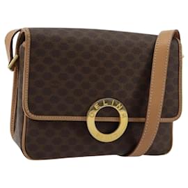Céline Borsa a tracolla CELINE Macadam Canvas PVC Pelle Marrone Oro Auth mr2468A