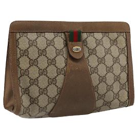 Clutch GUCCI GG Supreme Web Sherry Line in PVC Beige 89 01 032 Auth 177611