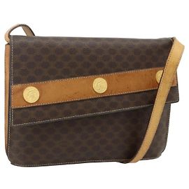 Céline CELINE Borsa a Spalla Macadam Canvas Medallion PVC Pelle Marrone Oro Auth ep14618