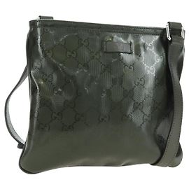 Bolsa de Ombro GUCCI GG Implementation PVC Silver Khaki 201538 Auth am11587V