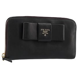 PRADA Long Wallet Safiano leather Black Gold Auth bs35081
