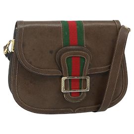 Borsa a tracolla GUCCI Web Sherry Line in pelle marrone oro rosso Auth 180133