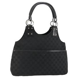 Borsa GUCCI GG Canvas Nera Argento 132260 Auth 179267A