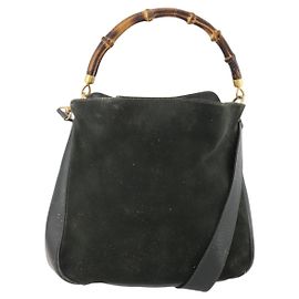 Borsa a Spalla GUCCI Bamboo Suede 2way Nero Oro 001 1705 1638 Auth 177216