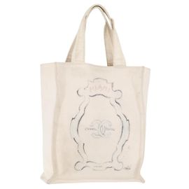 Sac Cabas CHANEL en Toile Blanc Argent CC Auth BA12534A