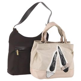 Salvatore Ferragamo Schultertasche Nylon 2 Set Rosa Dunkelbraun Auth bs34893