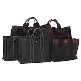 HERMES Fourre Tout Tote Bag Canvas 5 Set Navy Black Khaki Auth fm5354 - Hermès