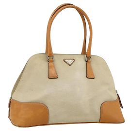 Borsa PRADA in tela beige argento Auth 180028