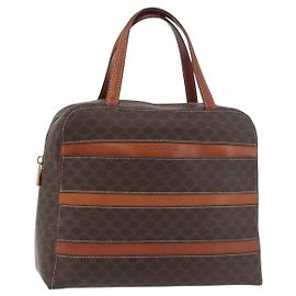 Céline CELINE Macadam Canvas Handtasche PVC Leder Braun Gold Auth 178762