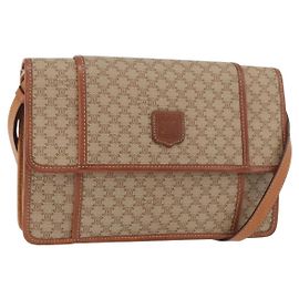 Céline CELINE Macadam Canvas Schultertasche PVC Beige Gold Auth 179762A