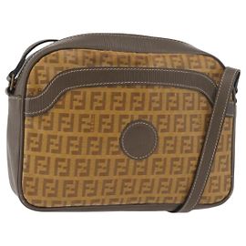 FENDI Zucchino Canvas Schultertasche Beige Auth 180015