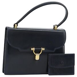 Borsa GUCCI in pelle blu navy e oro Auth 177606