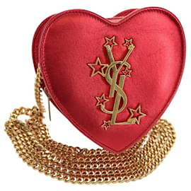 Borsa a Spalla SAINT LAURENT Love Heart Chain in Pelle Rossa e Oro Auth 179049V - Saint Laurent