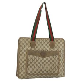 Borsa Tote GUCCI GG Supreme Web Sherry Line PVC Beige Red 89 02 997 Auth 180169