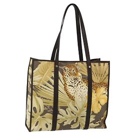 Bolso Tote Salvatore Ferragamo de nylon marrón y dorado Auth 179217A