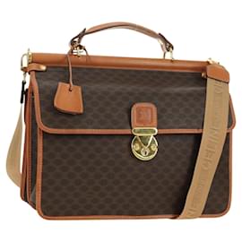 Céline Borsa CELINE Macadam Canvas PVC Pelle 2way Marrone Oro Auth am11580V