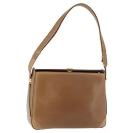 Bolso de Hombro GUCCI de Cuero Marrón Oro Auth ep14502