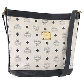 Bolso de hombro MCM Vicetos Logogram PVC White Gold Auth hk3702